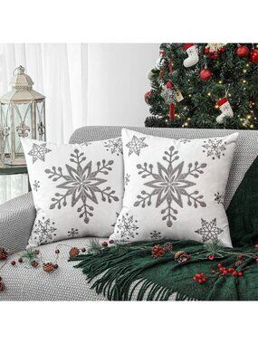 18x18 Christmas  Set of 2 Soft Velvet Embroidery Cushion Pillow Covers